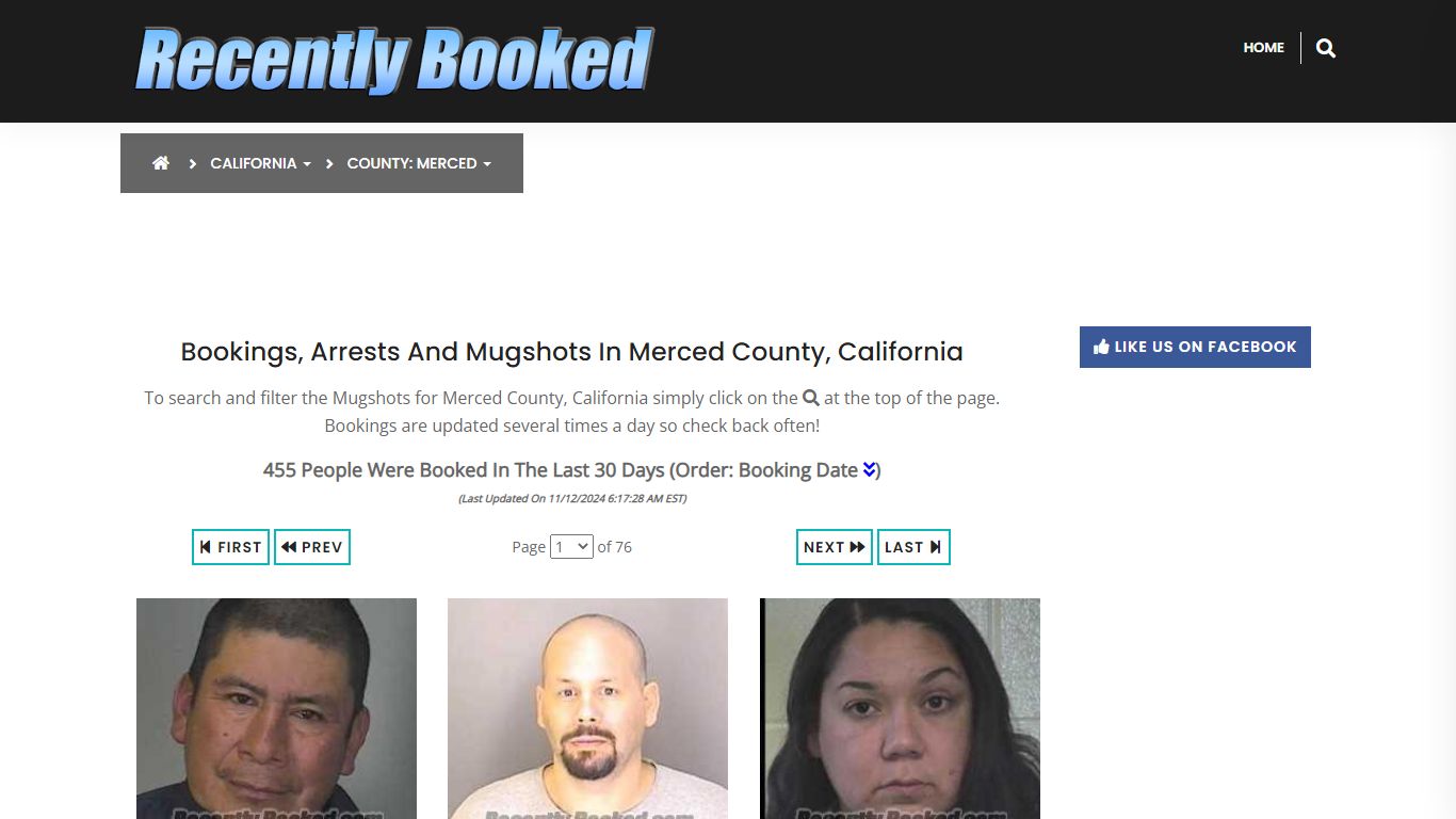 Bookings, Arrests and Mugshots in Merced County, California