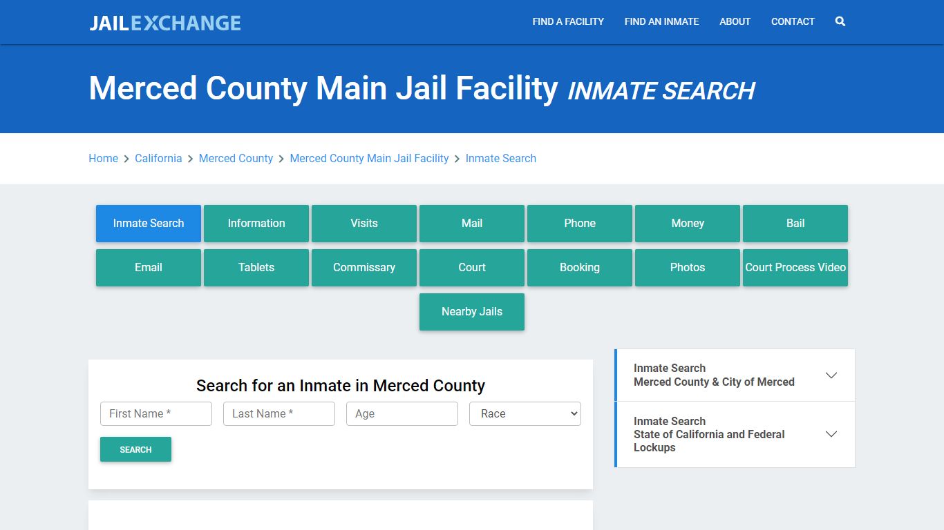 Merced County Main Jail Facility Inmate Search - Jail Exchange