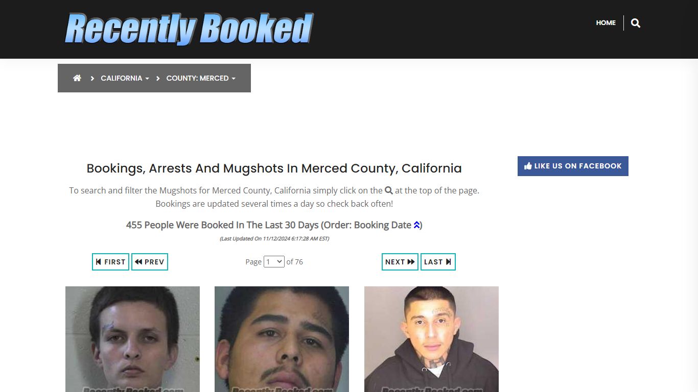 Bookings, Arrests and Mugshots in Merced County, California